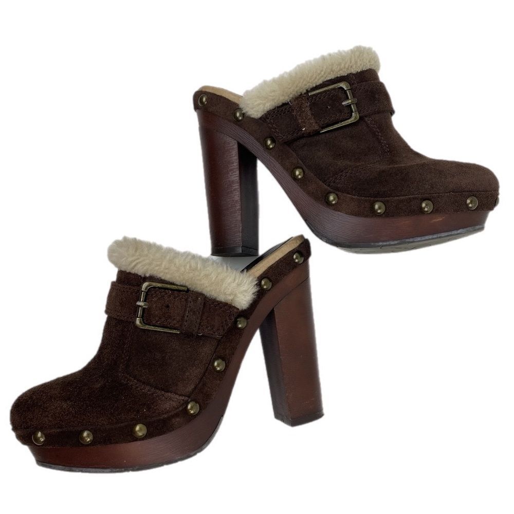 Jessica Simpson Brown Suede Look Faux Fur Trimmed CityCat Platform Mules